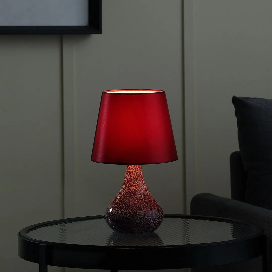 11" In Mosaic Red/Pink Glass Pattern Mini Polyresin Table Lamp