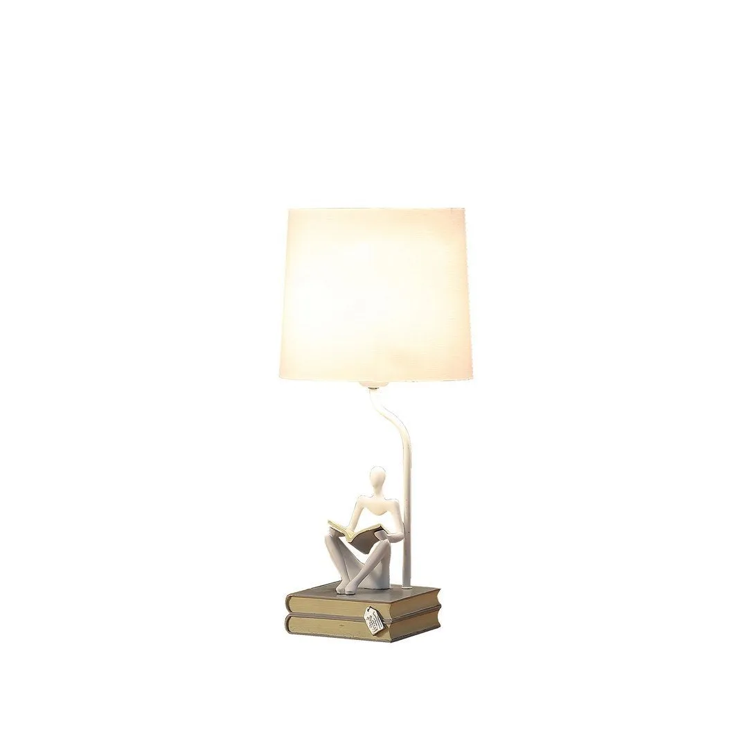 20.5" In Modern Reader White Sitting A Gray Stack Of Books Polyresin Table Lamp