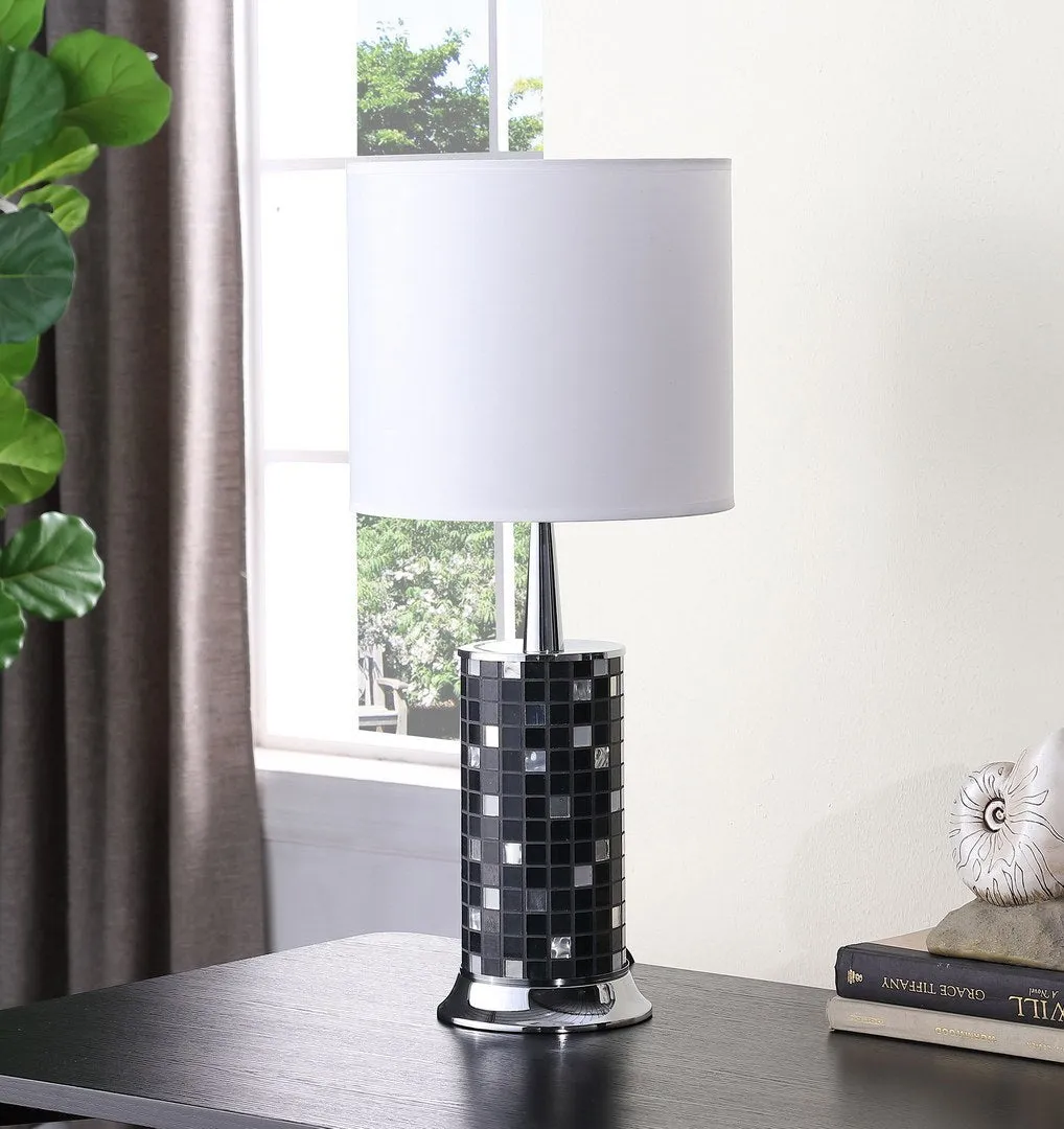 24" Jon Chrome Bohemian Black Glass Mosaic Modern Pillar Table Lamp