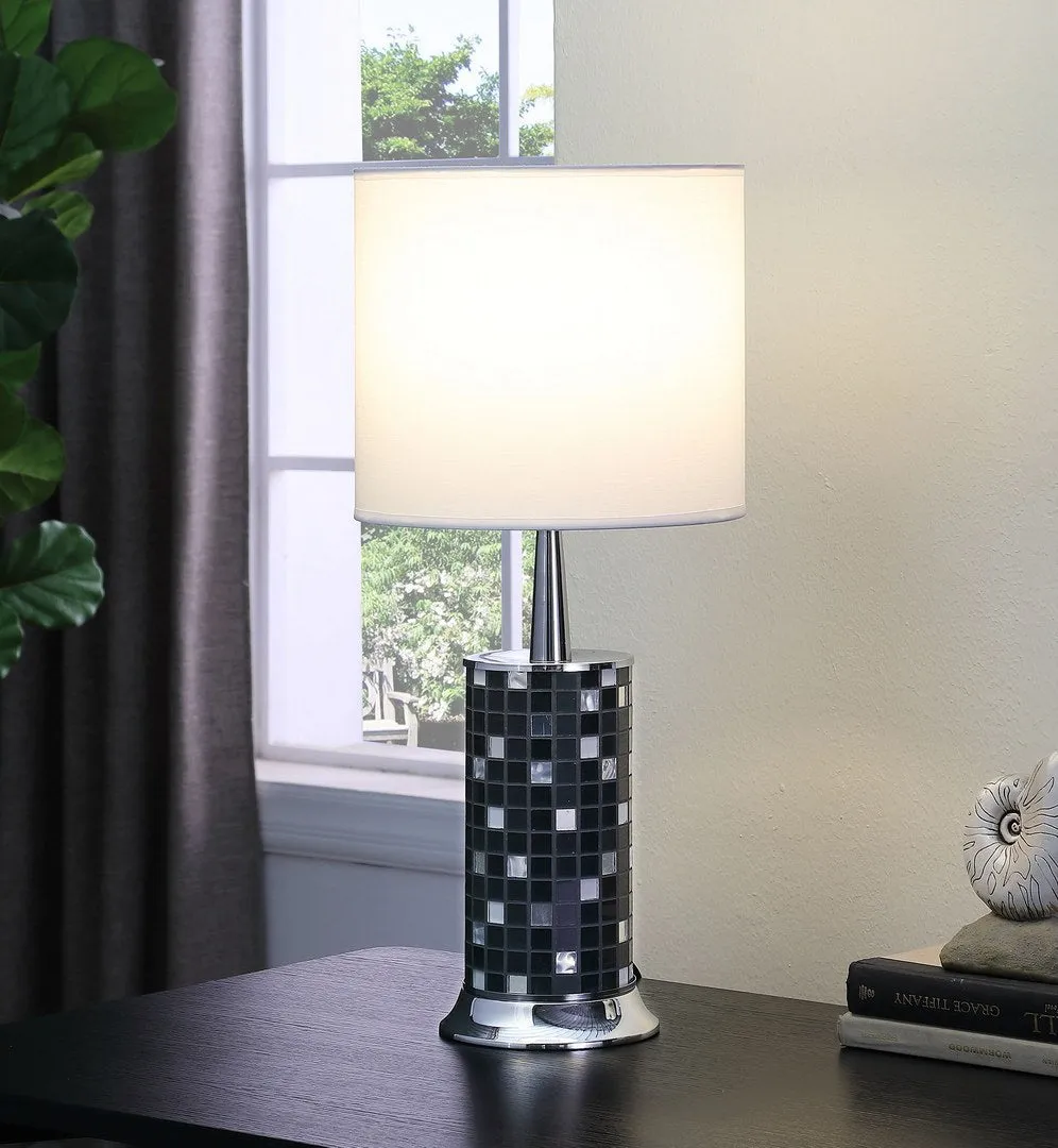 24" Jon Chrome Bohemian Black Glass Mosaic Modern Pillar Table Lamp