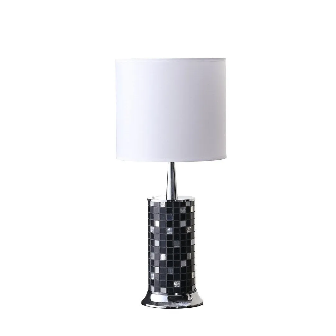 24" Jon Chrome Bohemian Black Glass Mosaic Modern Pillar Table Lamp