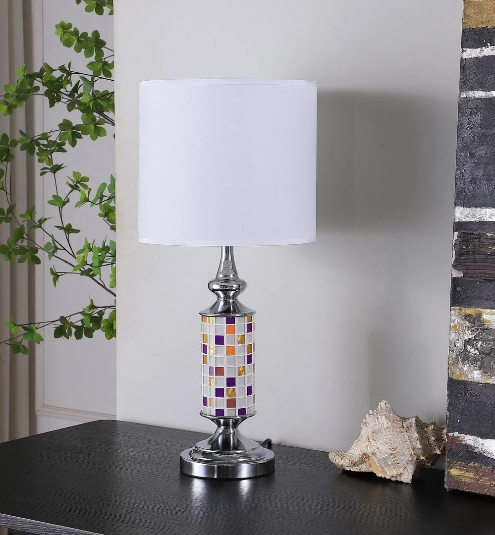 24" Vicki Chrome Bohemian Glass Mosaic Modern Table Lamp