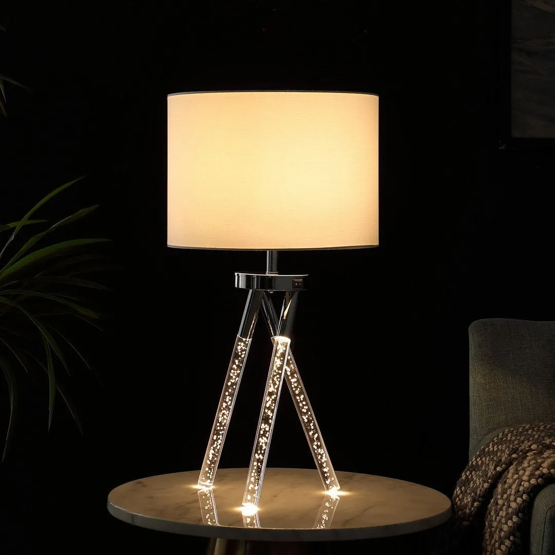 26.25" In Mid Century Birgit Led Acrylic Tapered Legs Silver Metal Table Lamp