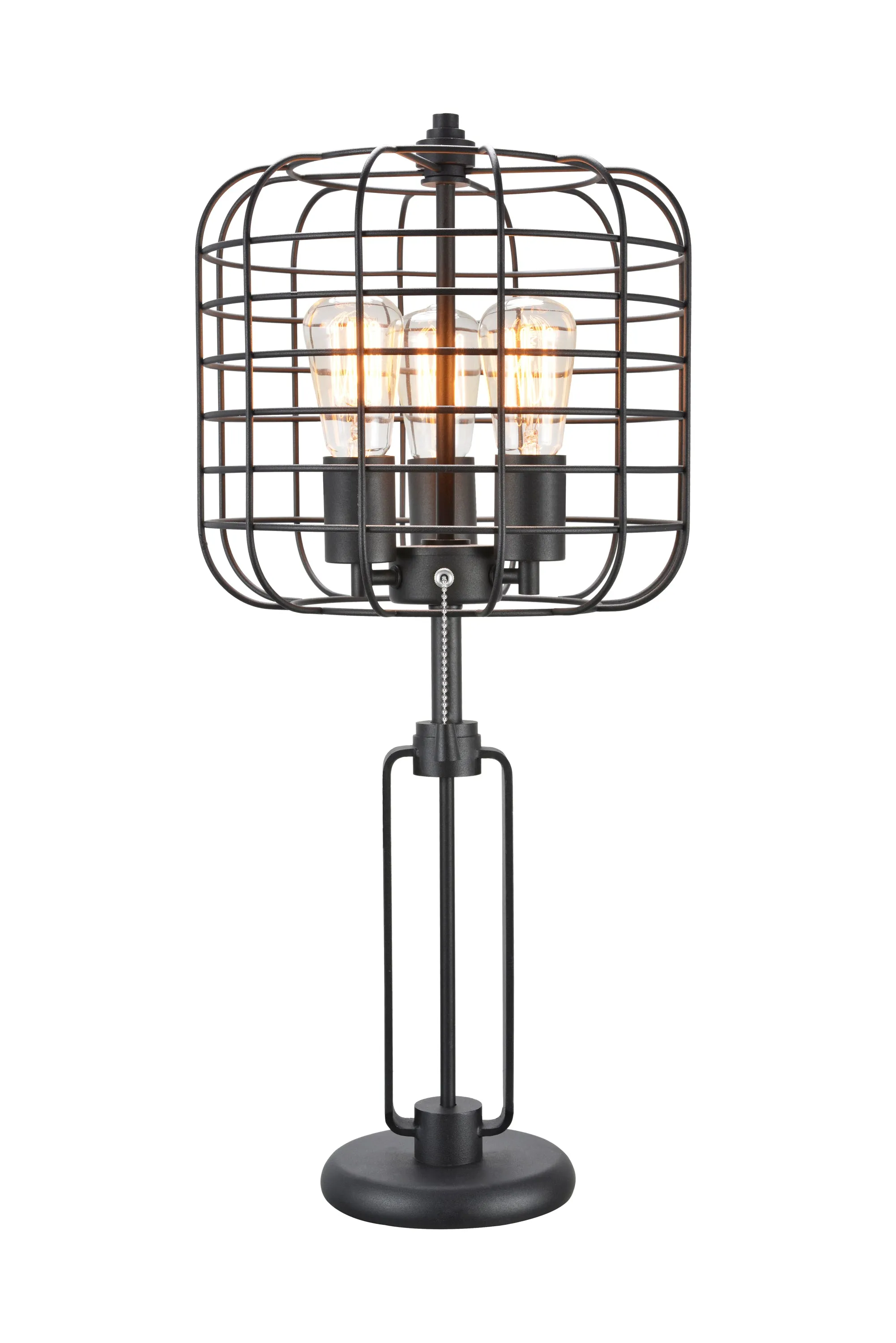 26"H BLACK INDUSTRIAL WIRE CAGE TABLE LAMP W/ EDISON BULB (1PCS/CNT)(2.96/14.43)