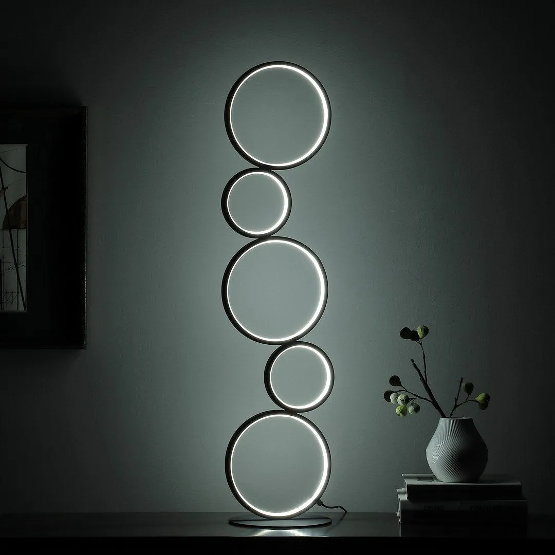 38.5" In Else Nordic 5-Ring Shaped Matte Black Led Metal Table Lamp