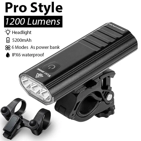 5200mAh 1200LM Bike Light 3 LED Battery Display USB Rechargeable Headlight Waterproof Cycling Front Lamp Power Bank