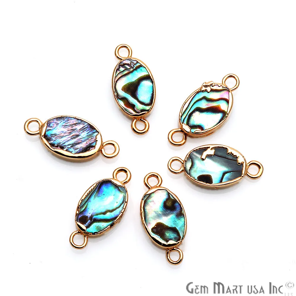 Abalone Shell Oval Gold Electroplated Double Bail 8x12mm Gemstone Connector