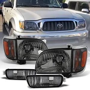 ACANII - For 2001-2004 Toyota Tacoma Pickup Smoke Lens Headlights   Corner Lamps   Bumper Lights Assembly Set Left Right