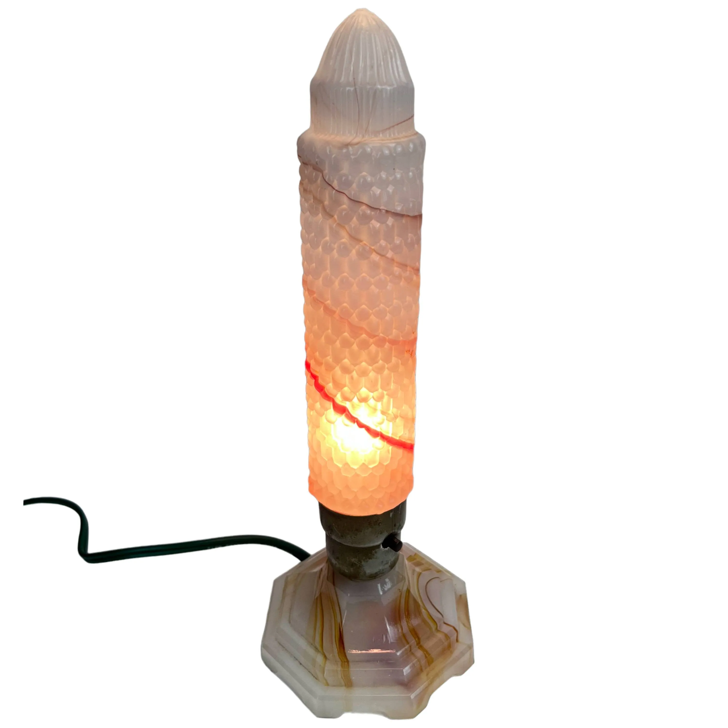 Art Deco Slag Glass Torpedo Boudoir Lamp Bullet Skyscraper Shade