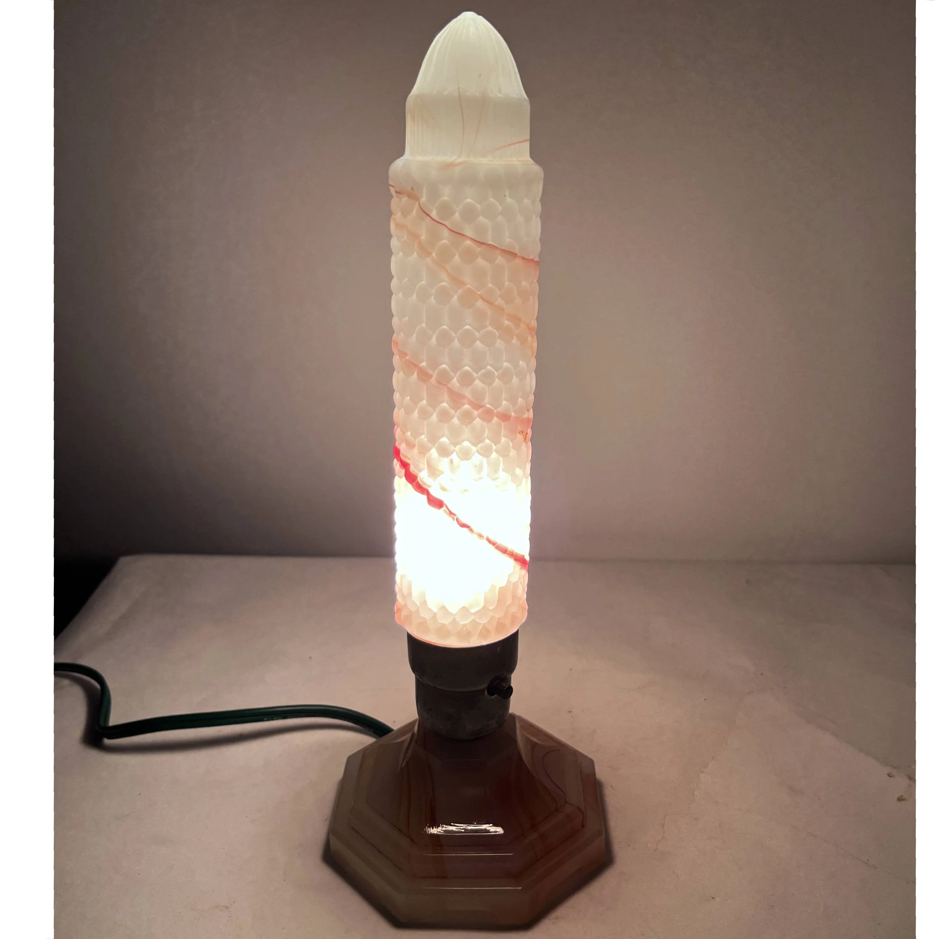 Art Deco Slag Glass Torpedo Boudoir Lamp Bullet Skyscraper Shade