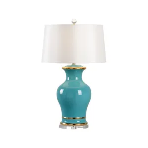 Audrey Table Lamp in Alexandrite with Gold Detailing and Off White Silk Shade