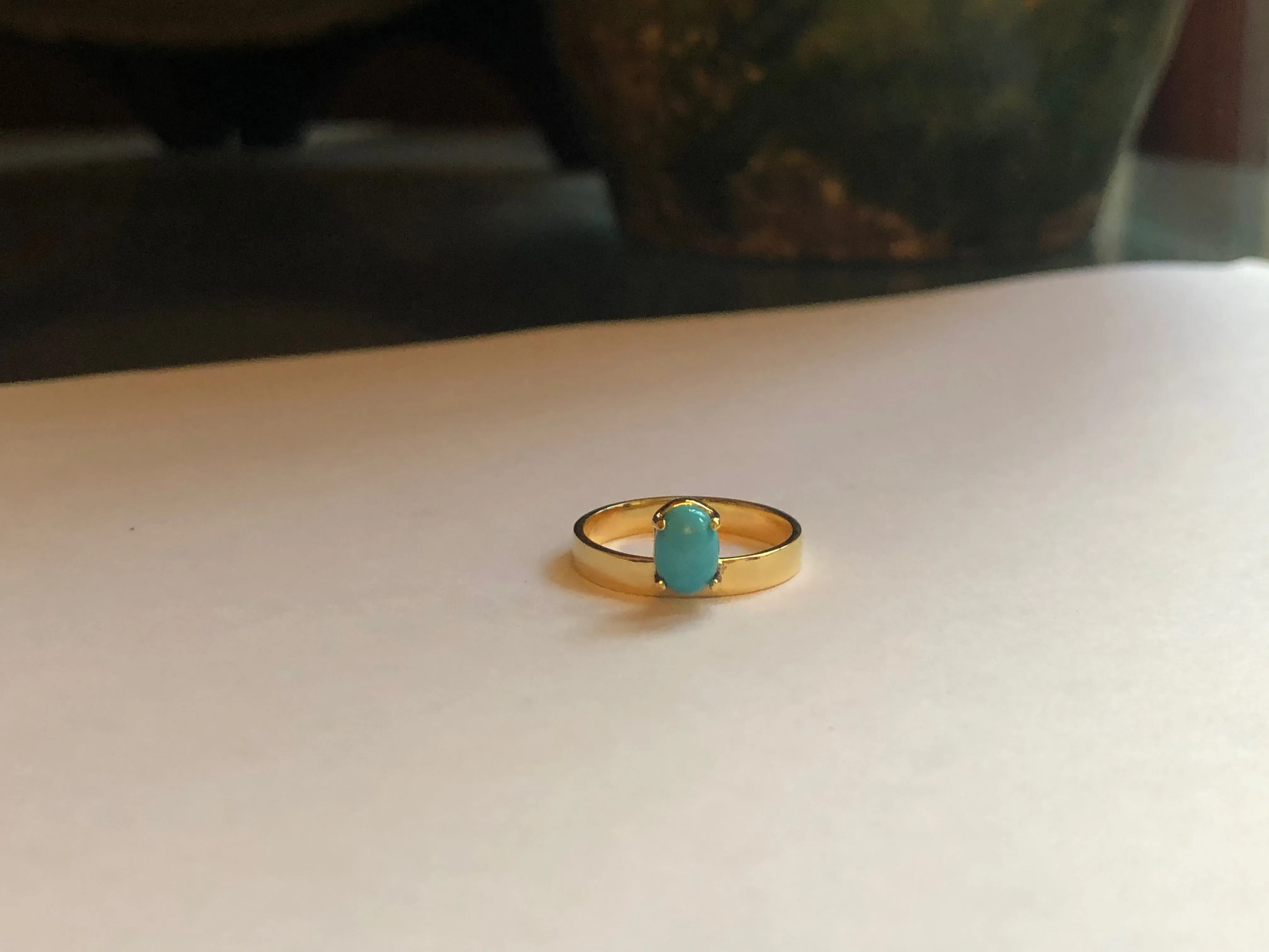 Band Ring with Oval Turquoise, Solid 14k Gold | ONE-OF-A-KIND