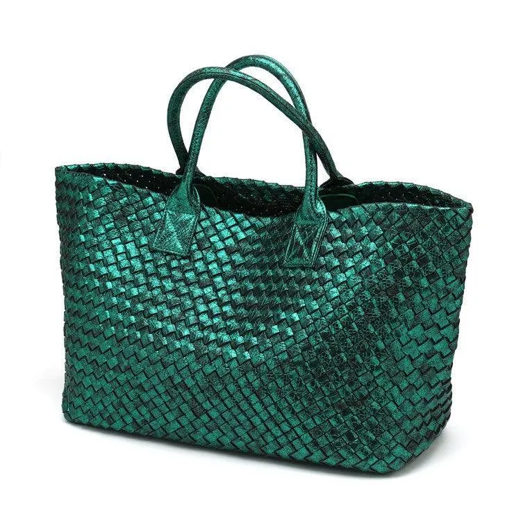 Chic Serpent Print Tote Bag - Luxurious Metallic & Vivid Hues Handwoven Vegan Leather Tote/Weekend Bag