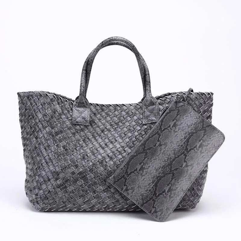 Chic Serpent Print Tote Bag - Luxurious Metallic & Vivid Hues Handwoven Vegan Leather Tote/Weekend Bag