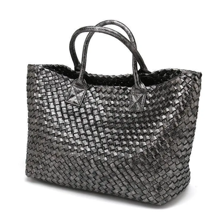 Chic Serpent Print Tote Bag - Luxurious Metallic & Vivid Hues Handwoven Vegan Leather Tote/Weekend Bag