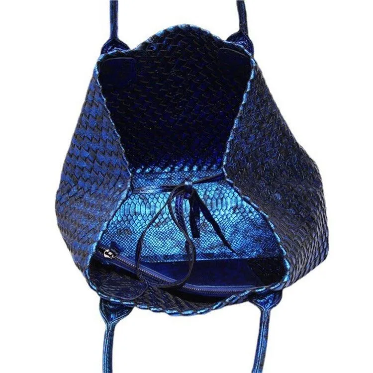 Chic Serpent Print Tote Bag - Luxurious Metallic & Vivid Hues Handwoven Vegan Leather Tote/Weekend Bag