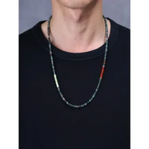 COAI Mens Heishi Genuine Indian Agate Stone Beaded Necklace