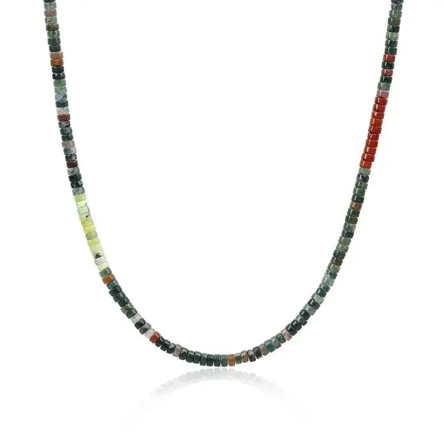 COAI Mens Heishi Genuine Indian Agate Stone Beaded Necklace