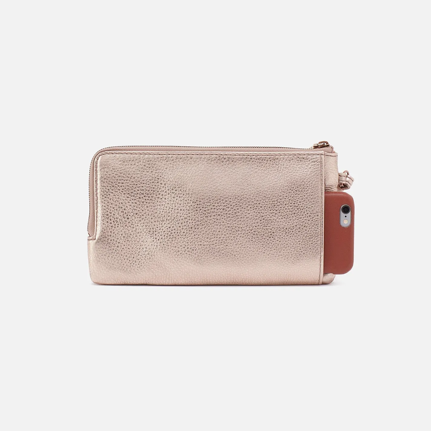 Dayton Wristlet In Metallic Leather - Pink Gold Metallic