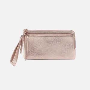 Dayton Wristlet In Metallic Leather - Pink Gold Metallic