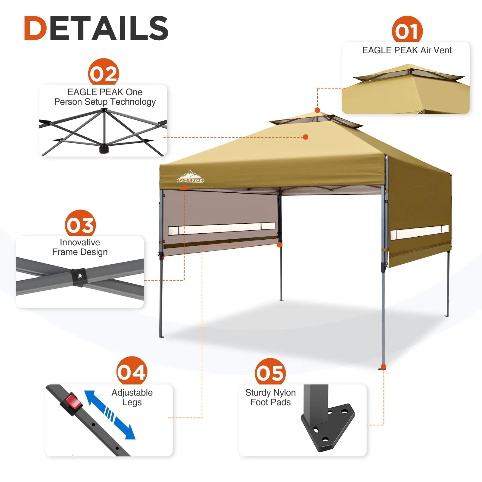 EAGLE PEAK 17x10 Pop up Gazebo Canopy Tent Outdoor Instant Canopy Shelter with Adjustable Dual Half Awnings