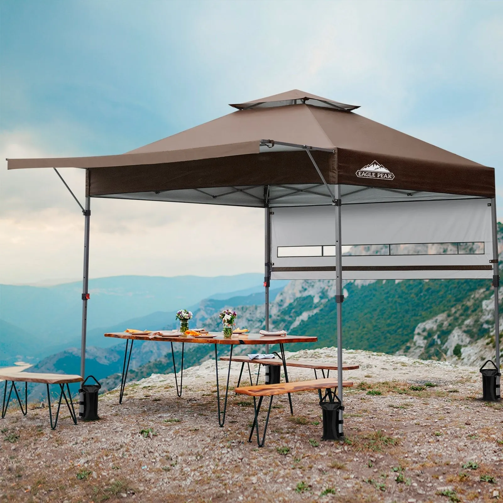 EAGLE PEAK 17x10 Pop up Gazebo Canopy Tent Outdoor Instant Canopy Shelter with Adjustable Dual Half Awnings