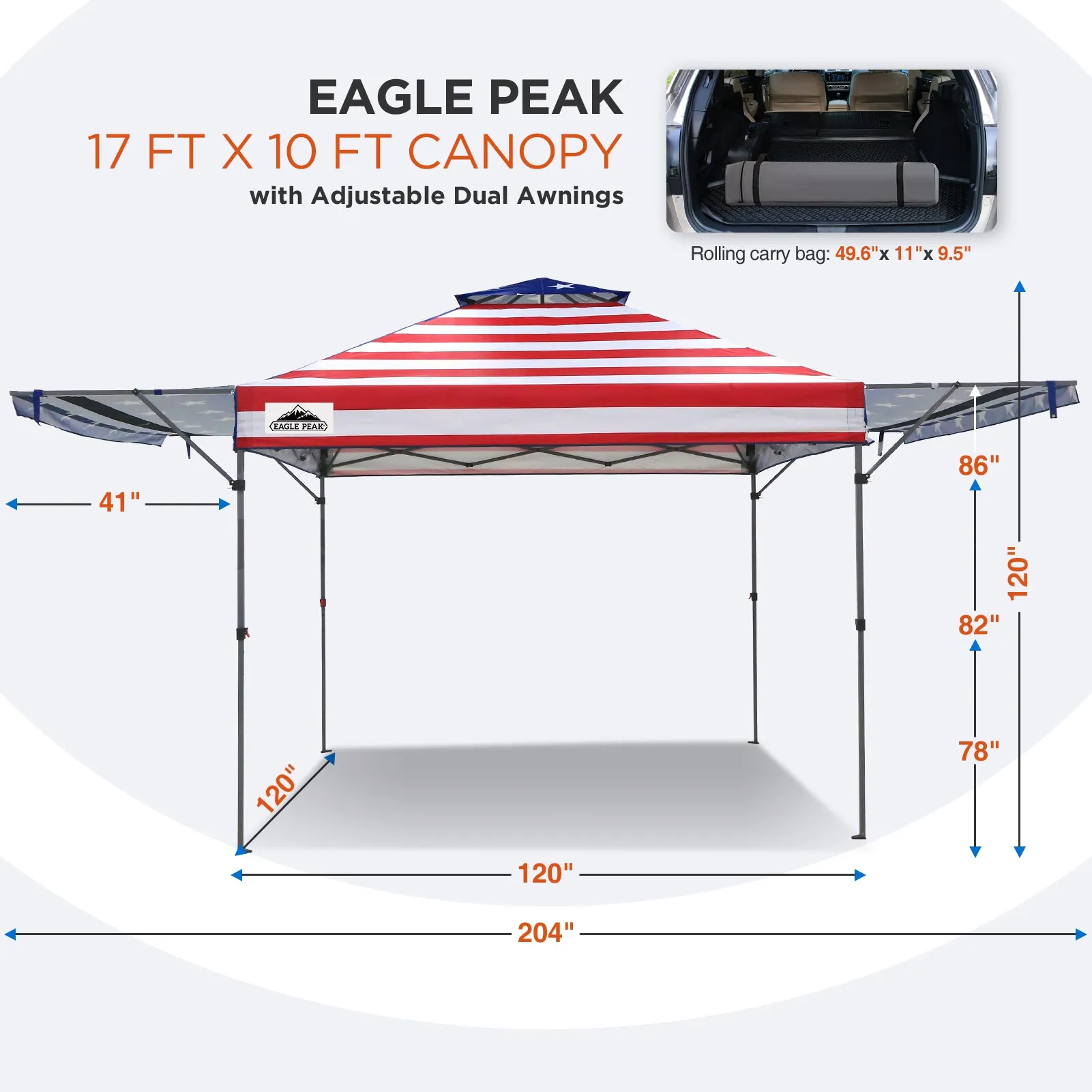 EAGLE PEAK 17x10 Pop up Gazebo Canopy Tent Outdoor Instant Canopy Shelter with Adjustable Dual Half Awnings