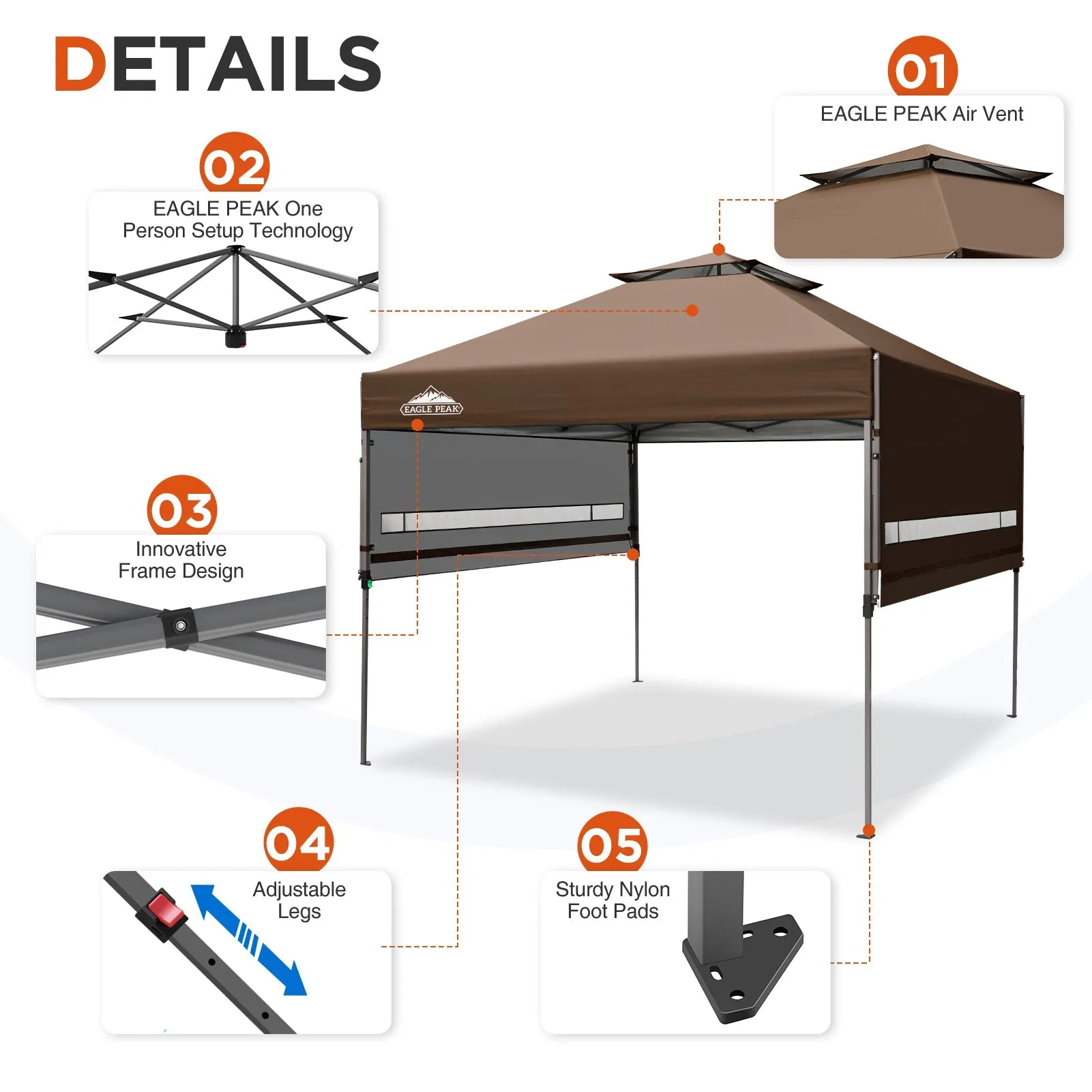 EAGLE PEAK 17x10 Pop up Gazebo Canopy Tent Outdoor Instant Canopy Shelter with Adjustable Dual Half Awnings