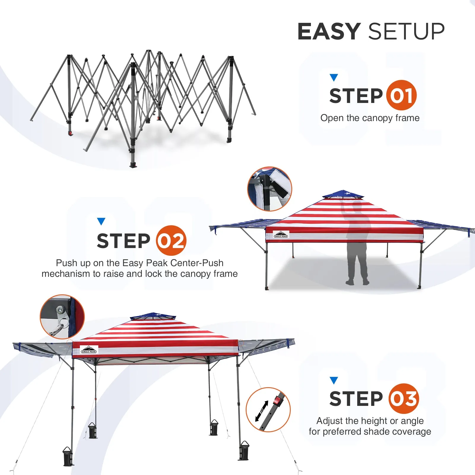 EAGLE PEAK 17x10 Pop up Gazebo Canopy Tent Outdoor Instant Canopy Shelter with Adjustable Dual Half Awnings