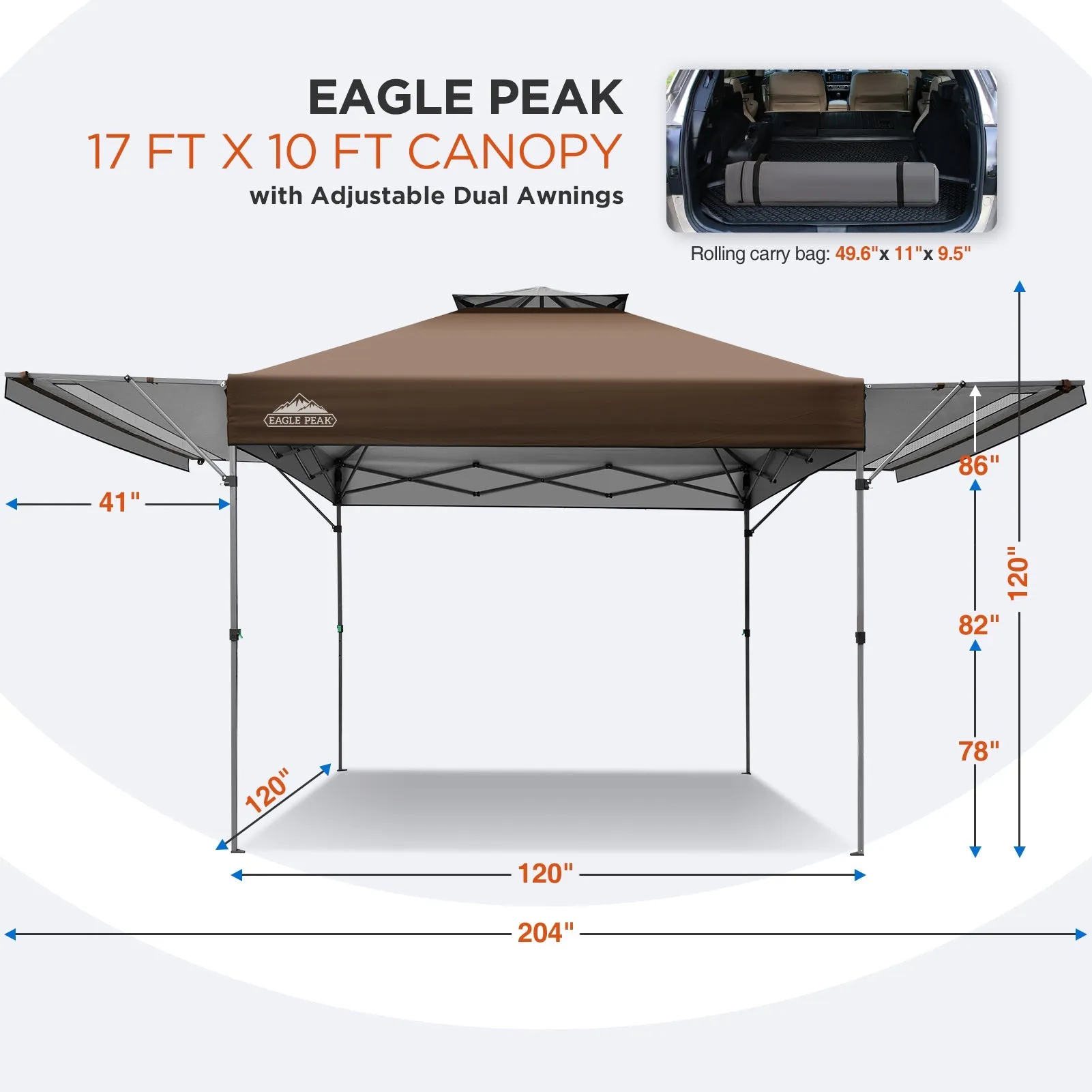 EAGLE PEAK 17x10 Pop up Gazebo Canopy Tent Outdoor Instant Canopy Shelter with Adjustable Dual Half Awnings