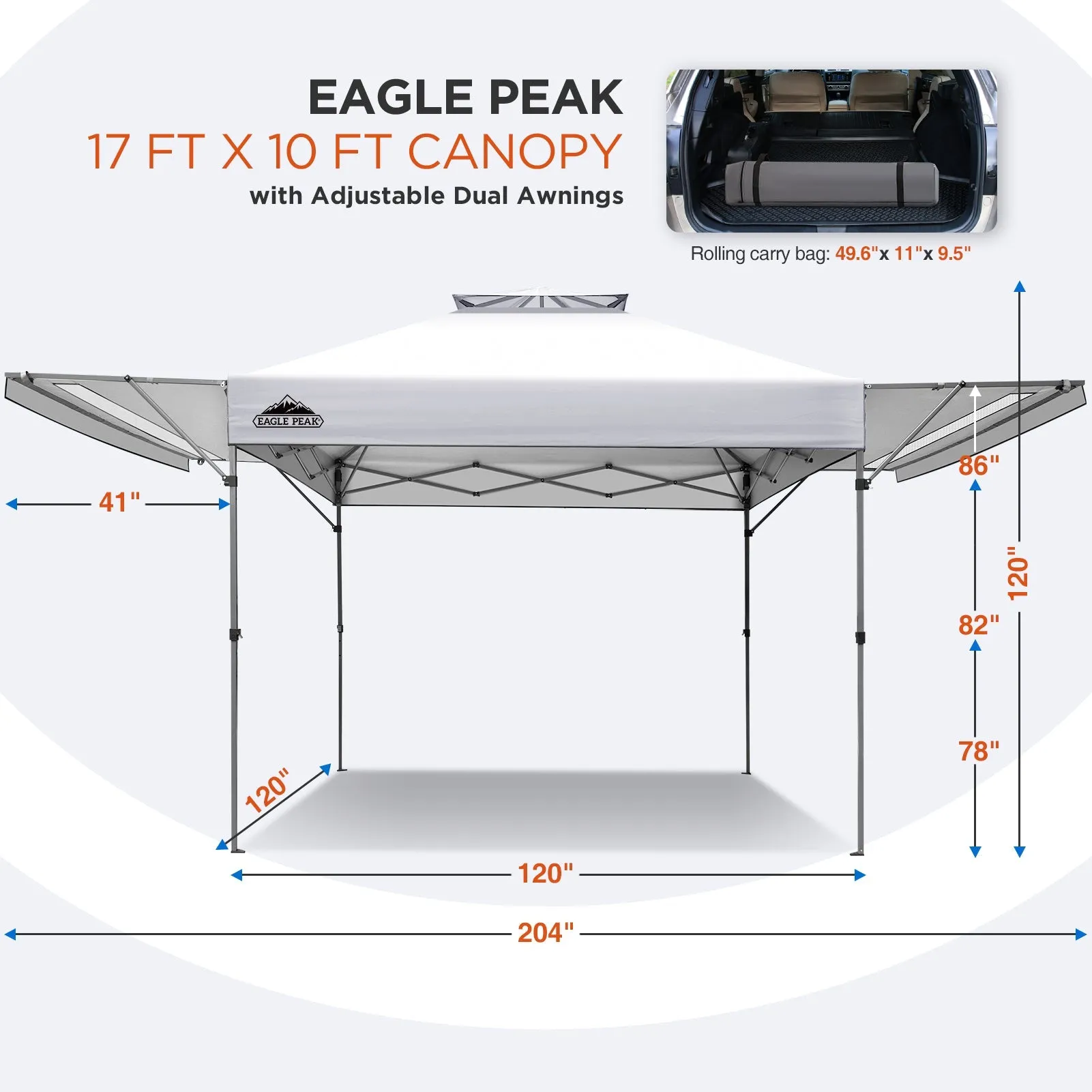 EAGLE PEAK 17x10 Pop up Gazebo Canopy Tent Outdoor Instant Canopy Shelter with Adjustable Dual Half Awnings