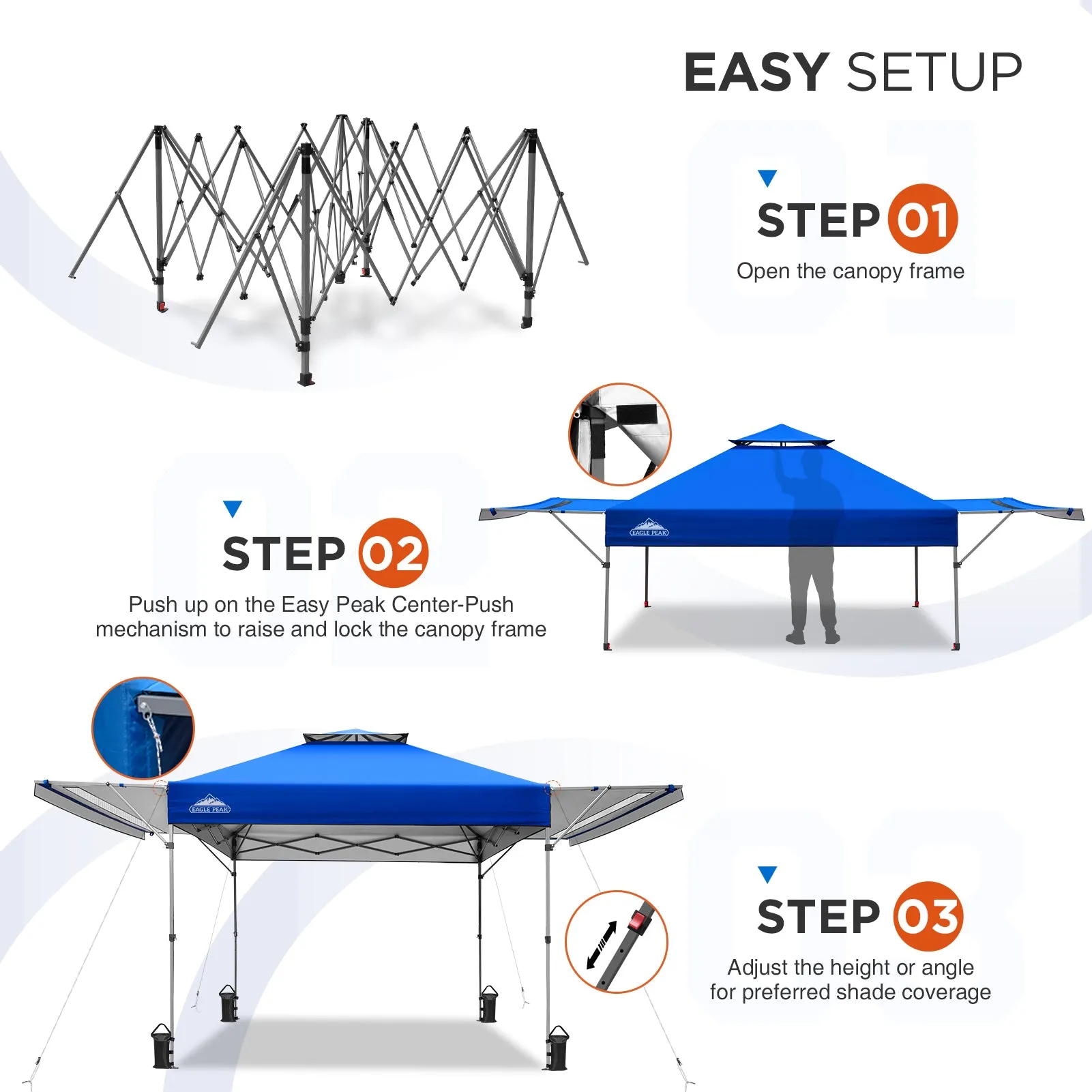 EAGLE PEAK 17x10 Pop up Gazebo Canopy Tent Outdoor Instant Canopy Shelter with Adjustable Dual Half Awnings