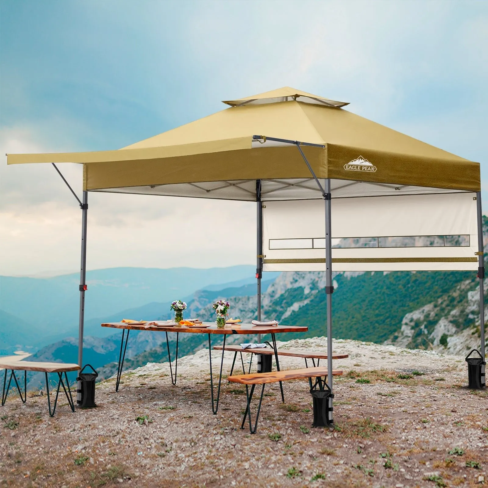 EAGLE PEAK 17x10 Pop up Gazebo Canopy Tent Outdoor Instant Canopy Shelter with Adjustable Dual Half Awnings