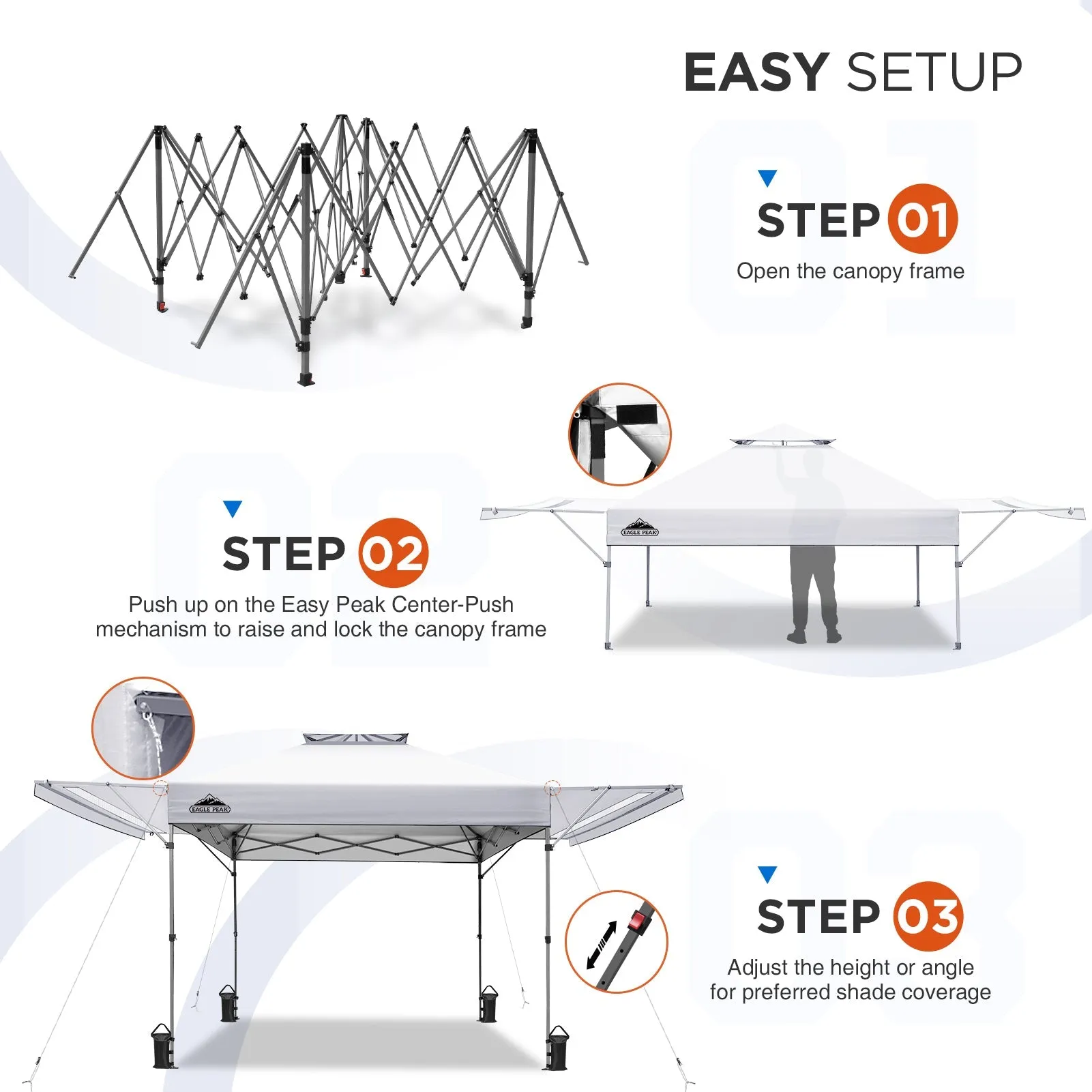 EAGLE PEAK 17x10 Pop up Gazebo Canopy Tent Outdoor Instant Canopy Shelter with Adjustable Dual Half Awnings