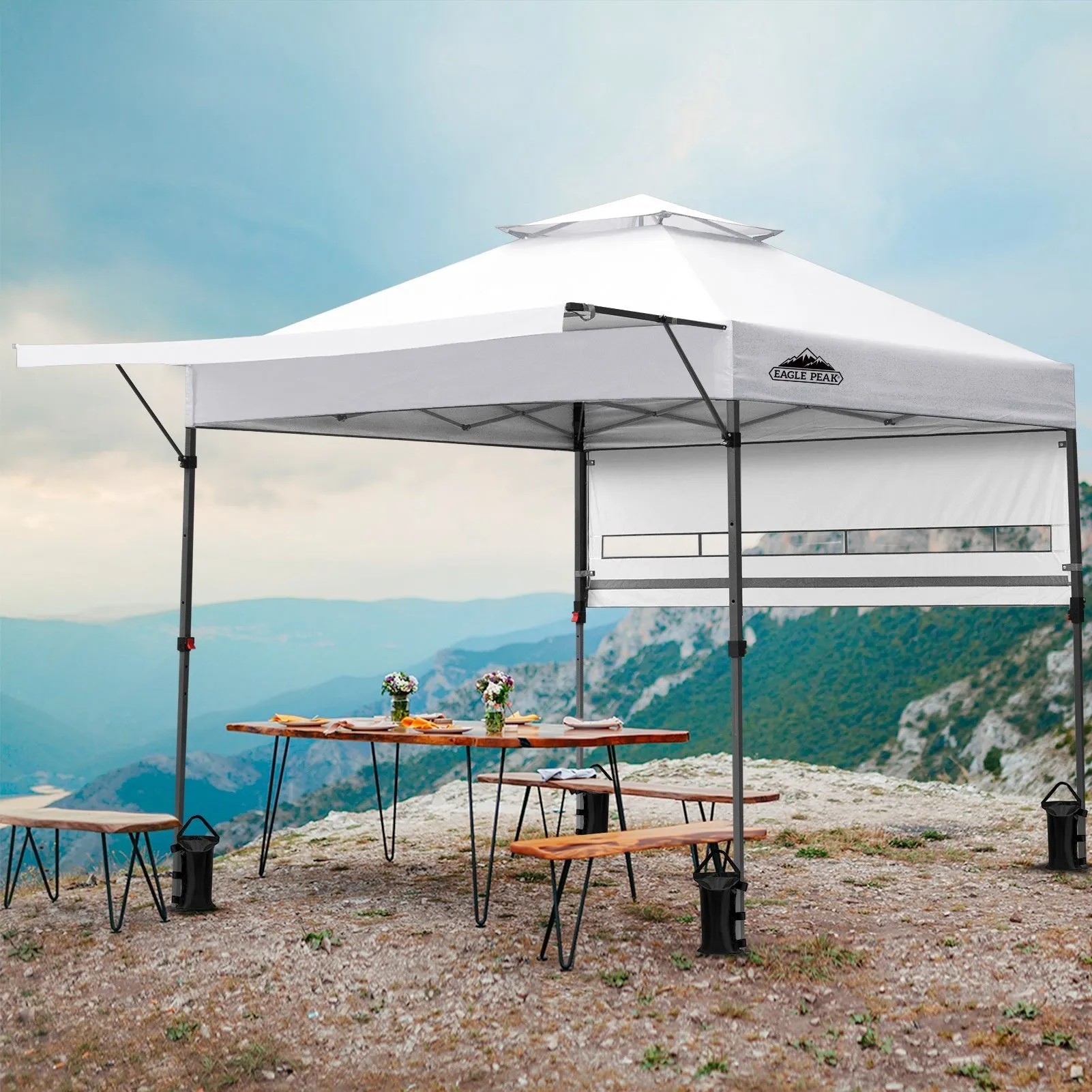 EAGLE PEAK 17x10 Pop up Gazebo Canopy Tent Outdoor Instant Canopy Shelter with Adjustable Dual Half Awnings