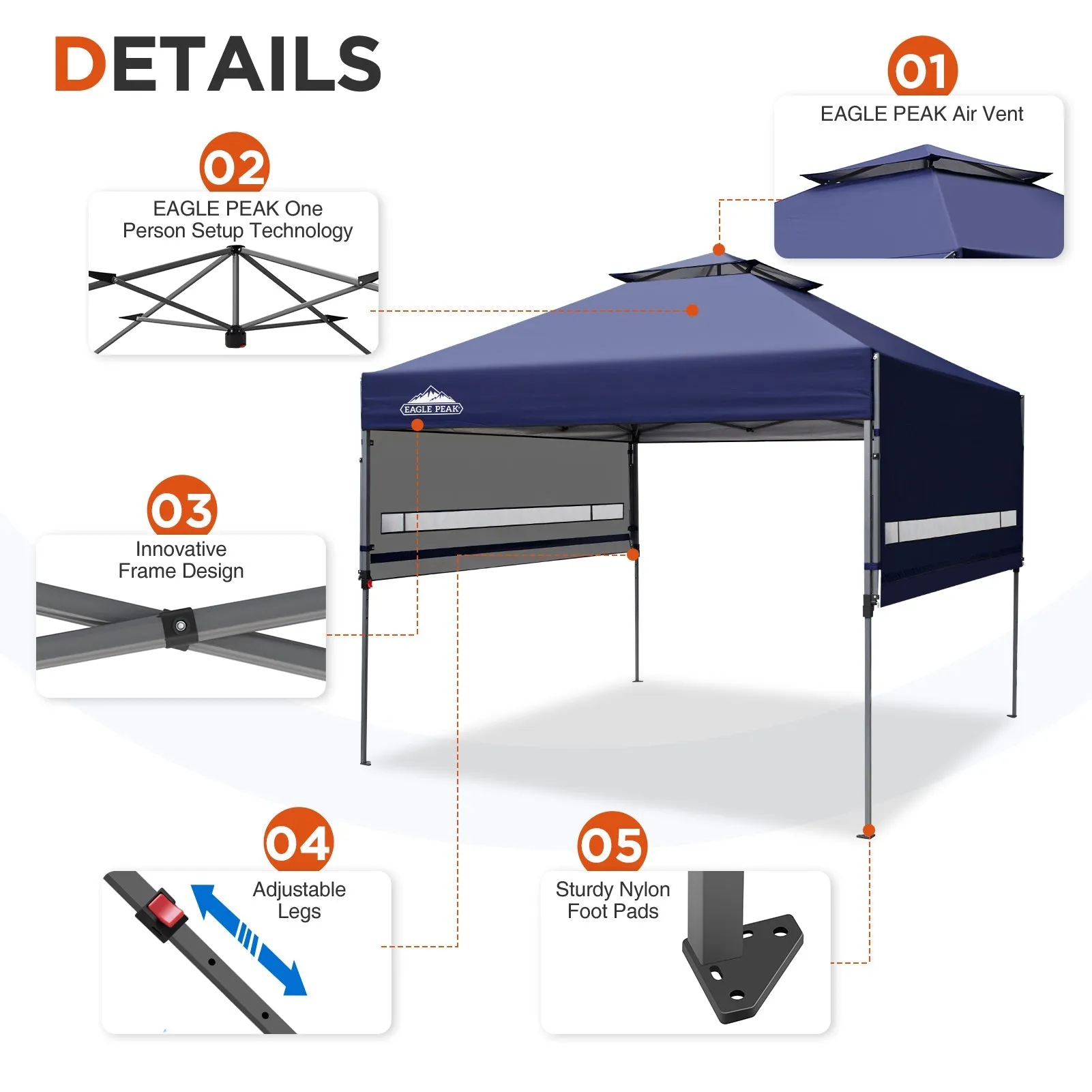 EAGLE PEAK 17x10 Pop up Gazebo Canopy Tent Outdoor Instant Canopy Shelter with Adjustable Dual Half Awnings