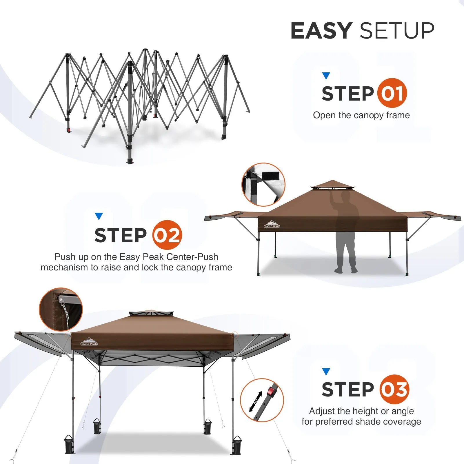 EAGLE PEAK 17x10 Pop up Gazebo Canopy Tent Outdoor Instant Canopy Shelter with Adjustable Dual Half Awnings