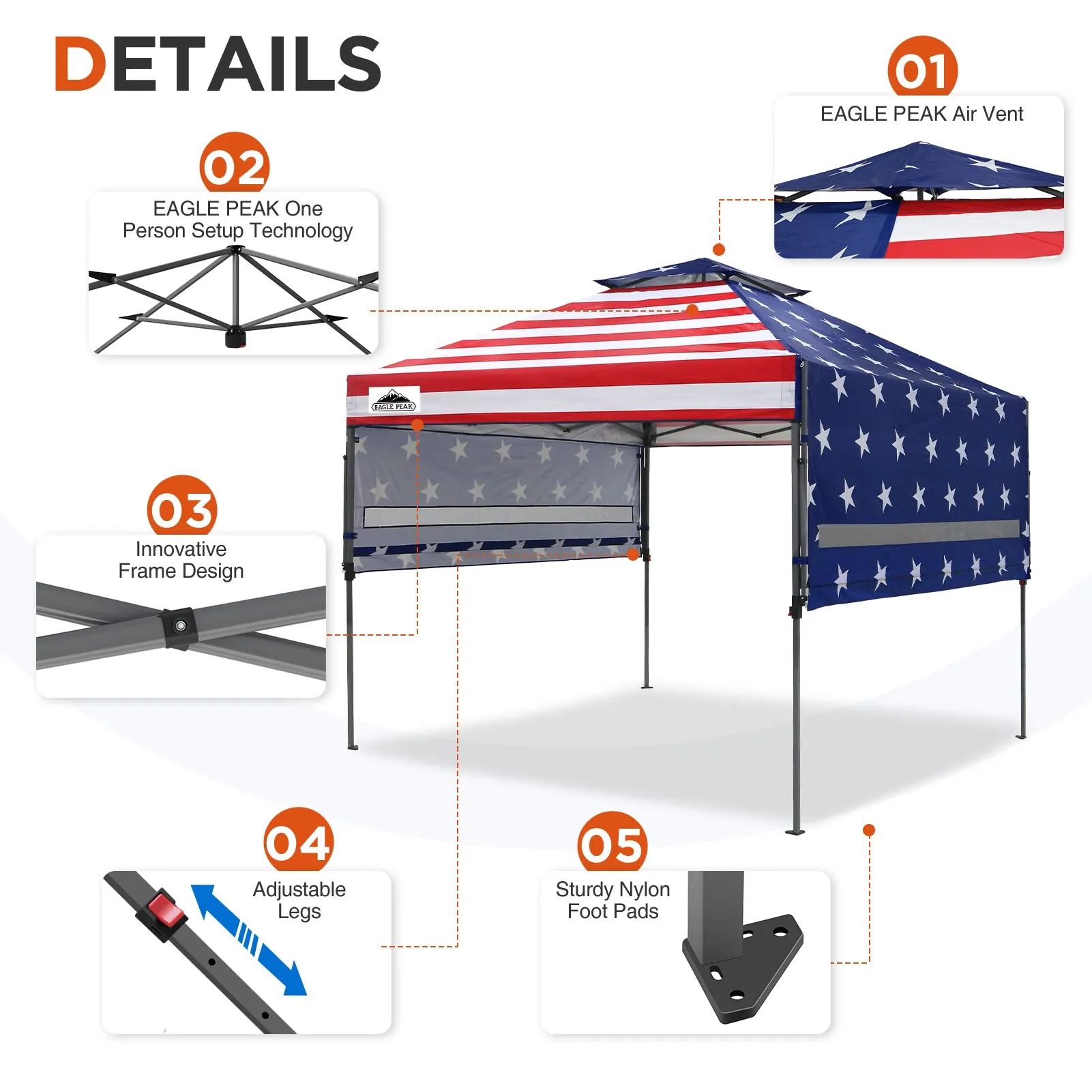 EAGLE PEAK 17x10 Pop up Gazebo Canopy Tent Outdoor Instant Canopy Shelter with Adjustable Dual Half Awnings