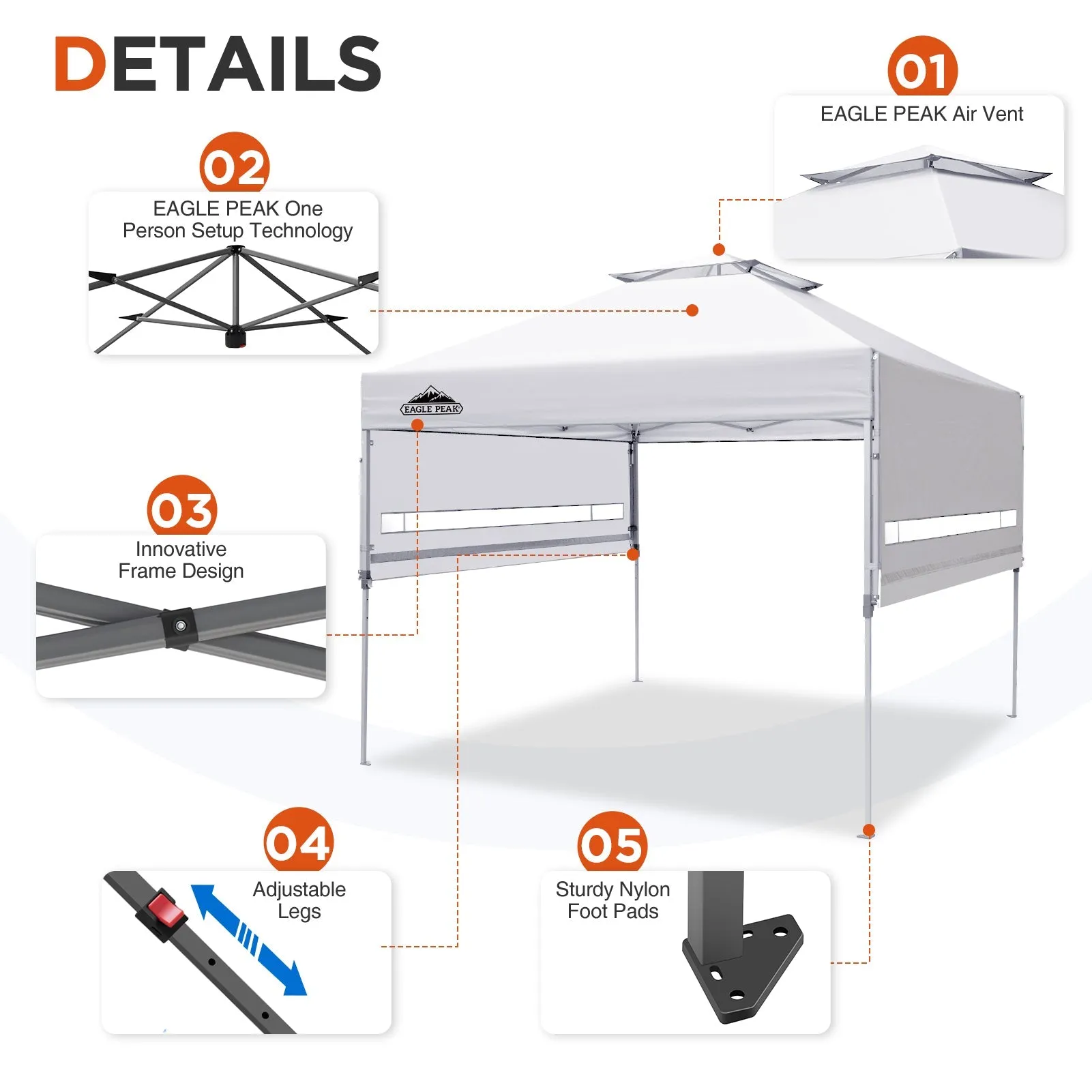 EAGLE PEAK 17x10 Pop up Gazebo Canopy Tent Outdoor Instant Canopy Shelter with Adjustable Dual Half Awnings