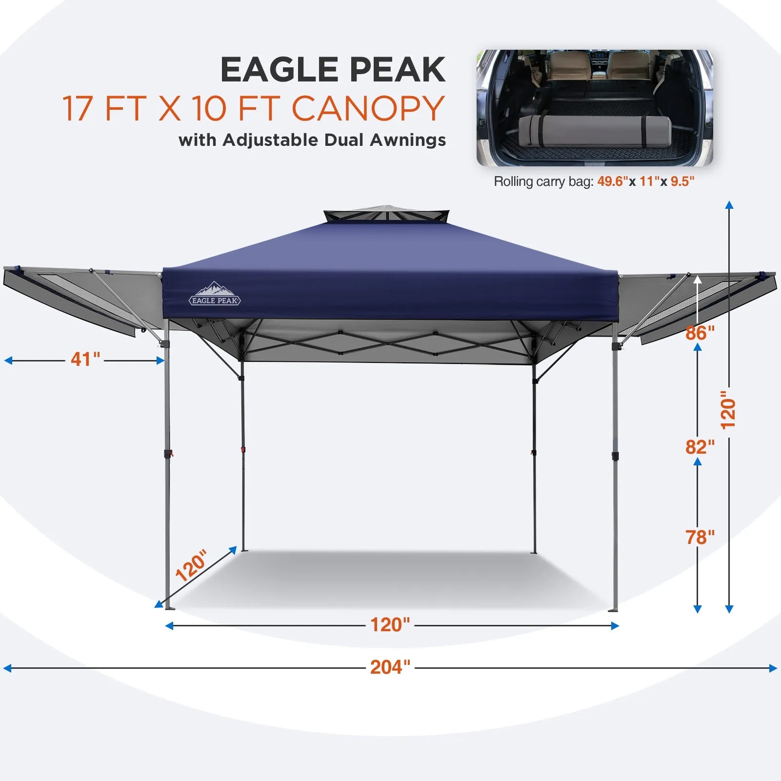 EAGLE PEAK 17x10 Pop up Gazebo Canopy Tent Outdoor Instant Canopy Shelter with Adjustable Dual Half Awnings