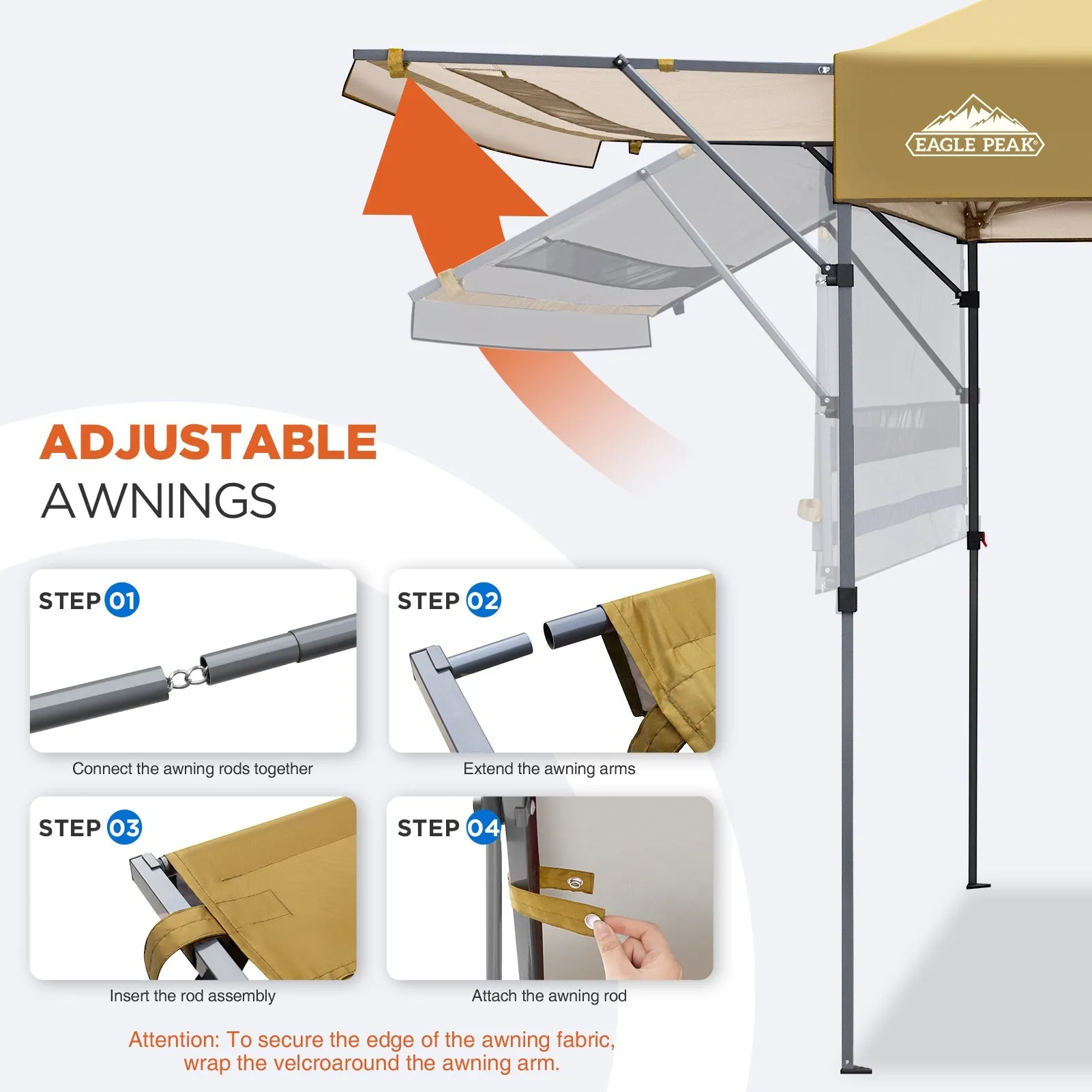 EAGLE PEAK 17x10 Pop up Gazebo Canopy Tent Outdoor Instant Canopy Shelter with Adjustable Dual Half Awnings