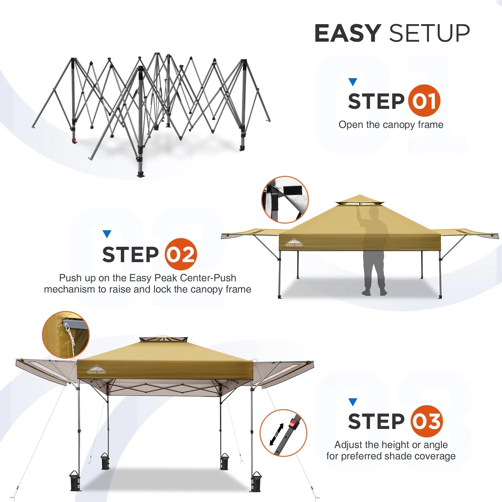 EAGLE PEAK 17x10 Pop up Gazebo Canopy Tent Outdoor Instant Canopy Shelter with Adjustable Dual Half Awnings