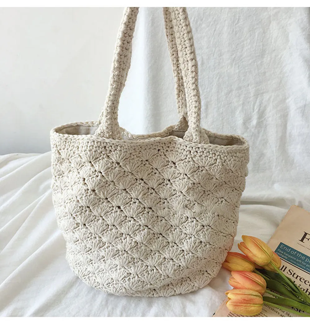 Elena Handbags Patterned Cotton Knitted Shoulder Bag