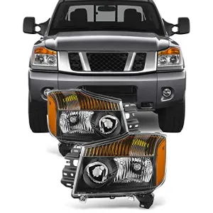 For 04-15 Titan Pickup Truck 05-07 Armada Black Headlights Front Lamps Direct Replacement Left   Right