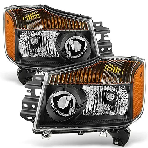 For 04-15 Titan Pickup Truck 05-07 Armada Black Headlights Front Lamps Direct Replacement Left   Right