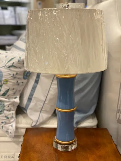 French Blue Acrylic Lamp with Shade, 2 Band