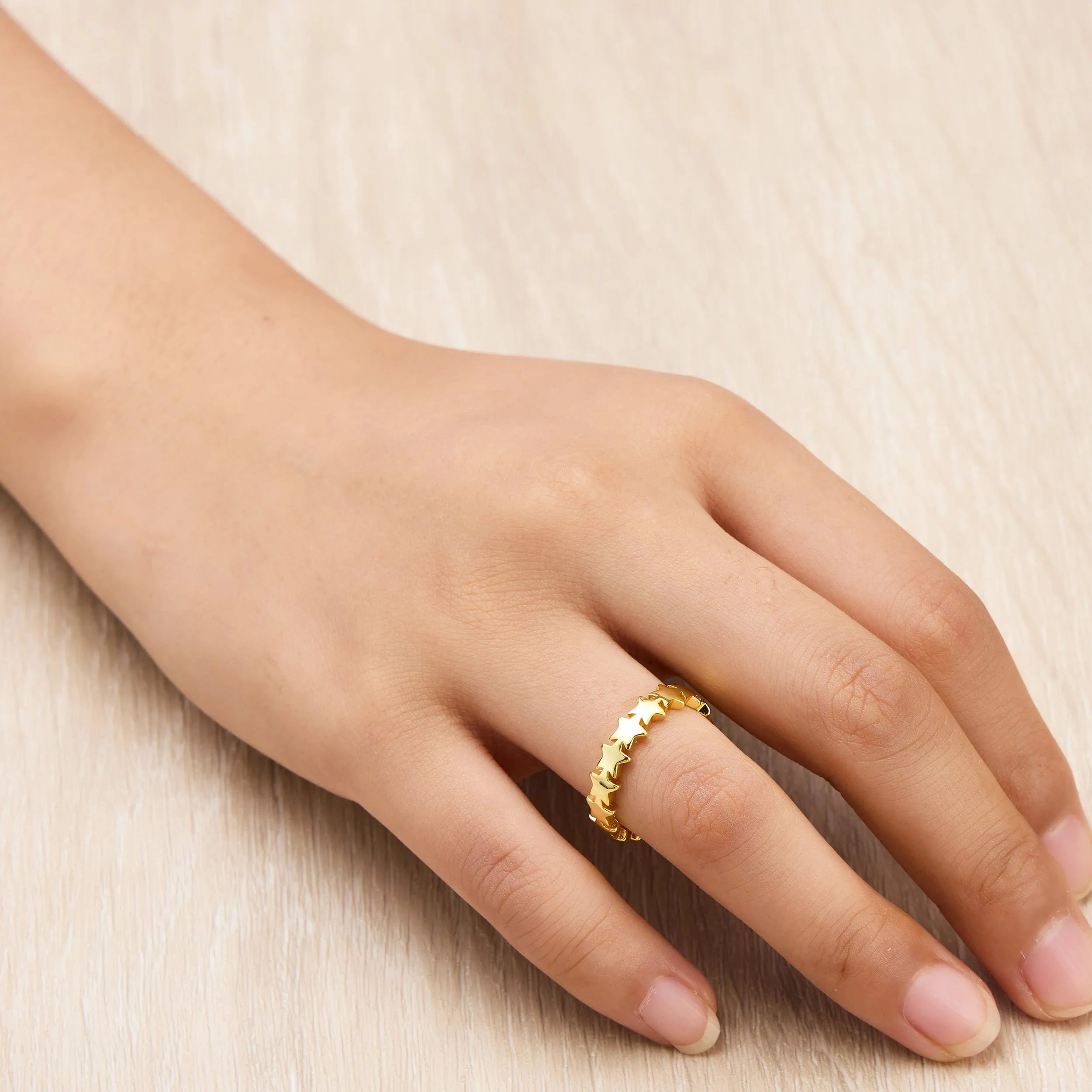 Gold Plated Adjustable Star Band Ring