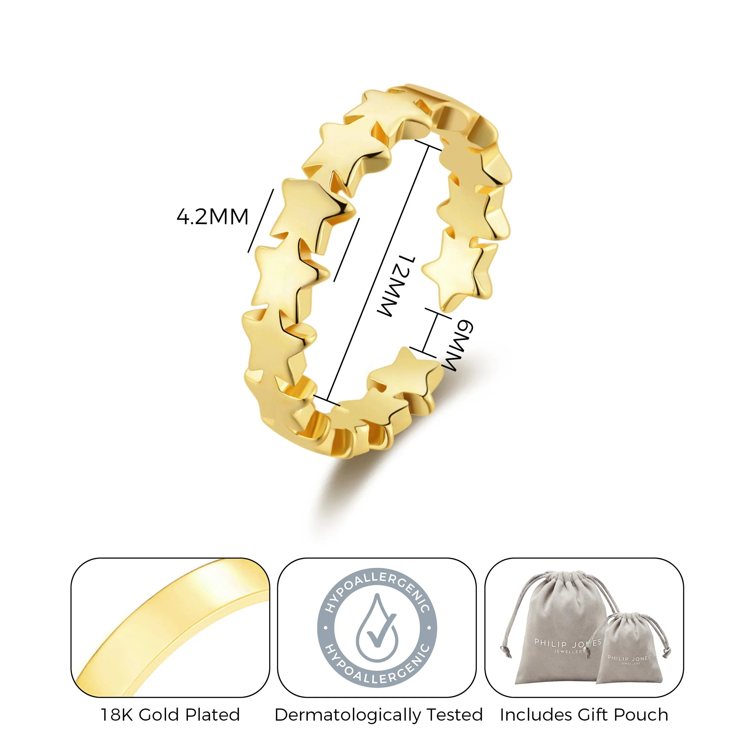 Gold Plated Adjustable Star Band Ring