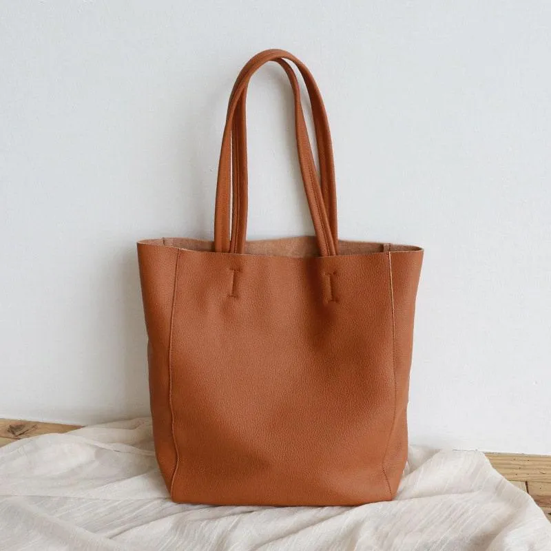 Handcrafted Leather Tote Bag ｜ Grain Leather Large Tote Bag Caramel Colour, Birthday gift for her,