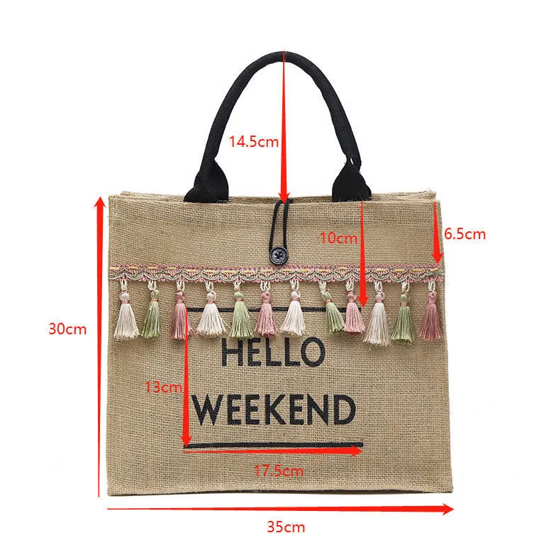 Hello Weekend Linen Tassel Lightweight Shoulder Bag